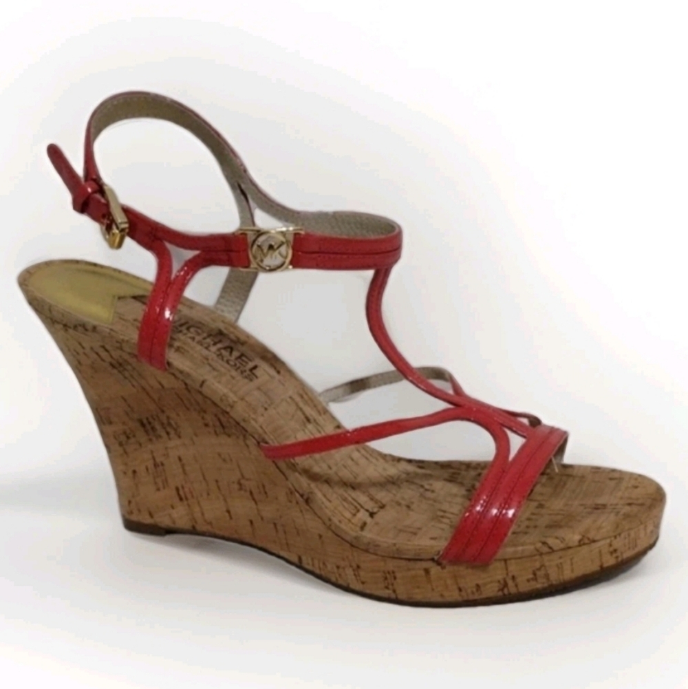 Michael Michael Kors Cicely Strappy Open Toe Cork Wedge Platform Sandals US 8